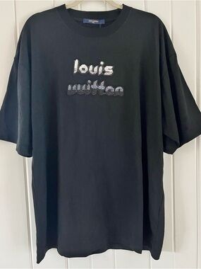 Louis Vuitton Black Sequin Logo Short Sleeve Crew Tee